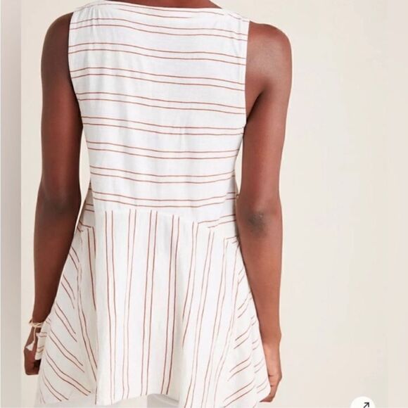 Maeve by ANTHROPOLOGIE White with brown stripes Alayne handkerchief Tunic Tank - Picture 2 of 6
